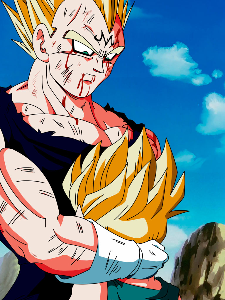 Majin Vegeta abraça Trunks - Dragon Ball Z